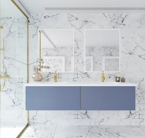 Vitri 72" Nautical Blue Double Sink Bathroom Vanity with VIVA Stone Matte White Solid Surface Countertop Laviva 313VTR-72DNB-MW