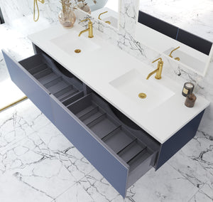 Vitri 72" Nautical Blue Double Sink Bathroom Vanity with VIVA Stone Matte White Solid Surface Countertop Laviva 313VTR-72DNB-MW
