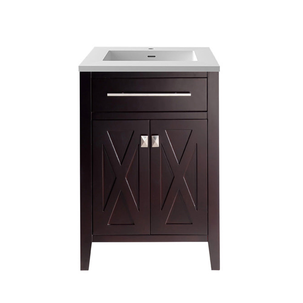 Wimbledon 24" Brown Bathroom Vanity with Matte White VIVA Stone Solid Surface Countertop Laviva 313YG319-24B-MW