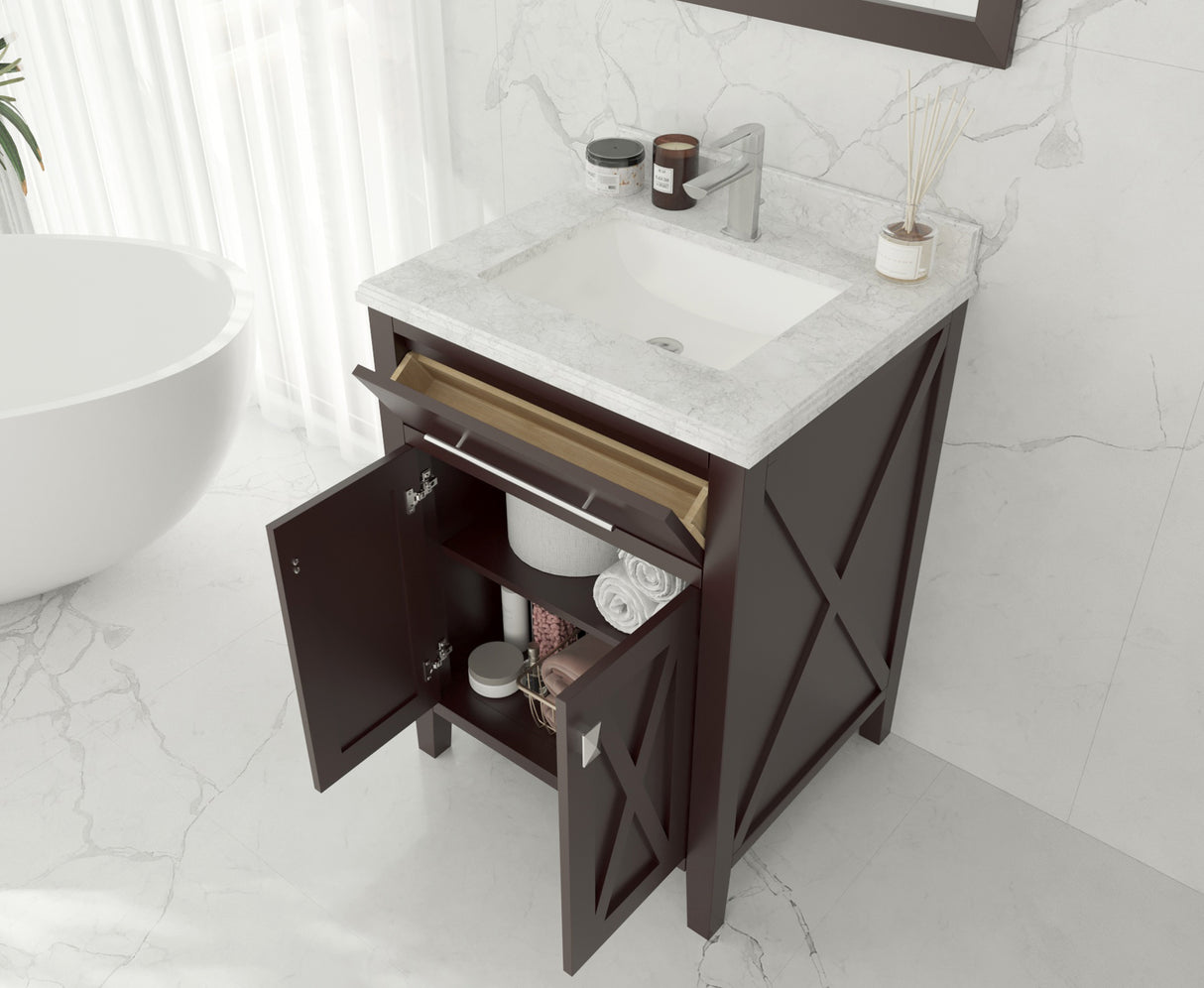 Wimbledon 24" Brown Bathroom Vanity with Matte White VIVA Stone Solid Surface Countertop Laviva 313YG319-24B-MW