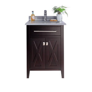 Wimbledon 24" Brown Bathroom Vanity with White Stripes Marble Countertop Laviva 313YG319-24B-WS