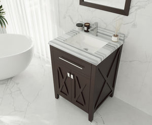 Wimbledon 24" Brown Bathroom Vanity with White Stripes Marble Countertop Laviva 313YG319-24B-WS