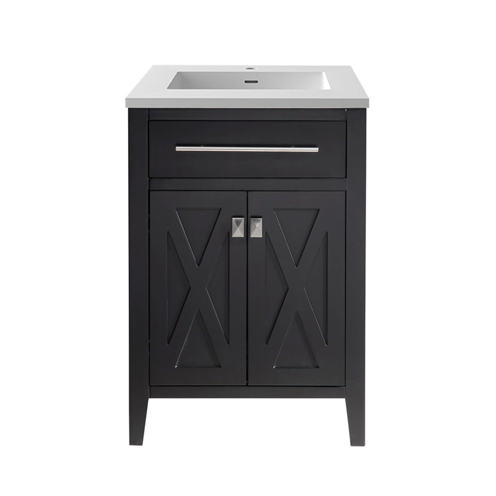 Wimbledon 24" Espresso Bathroom Vanity with Matte White VIVA Stone Solid Surface Countertop Laviva 313YG319-24E-MW