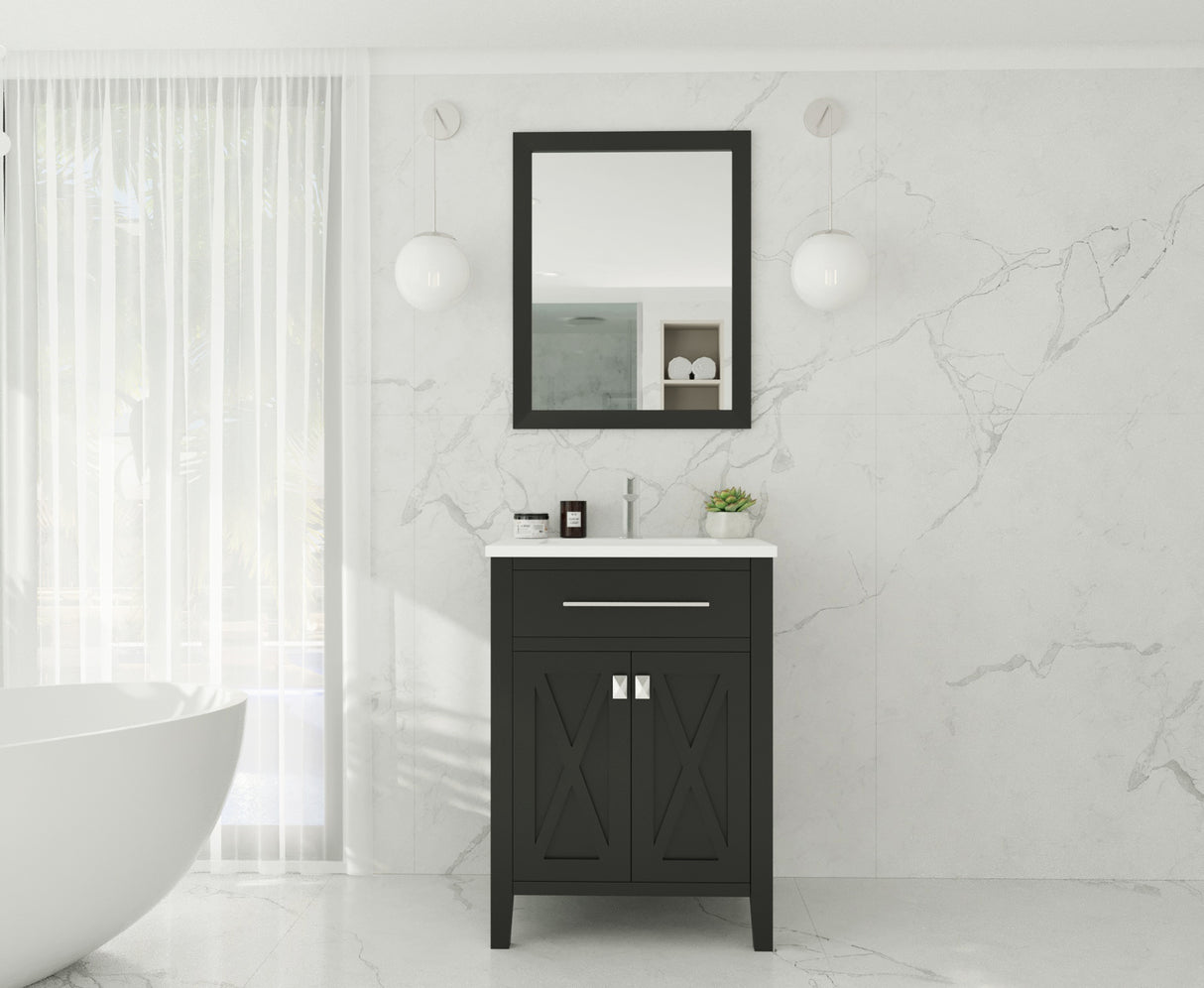 Wimbledon 24" Espresso Bathroom Vanity with Matte White VIVA Stone Solid Surface Countertop Laviva 313YG319-24E-MW