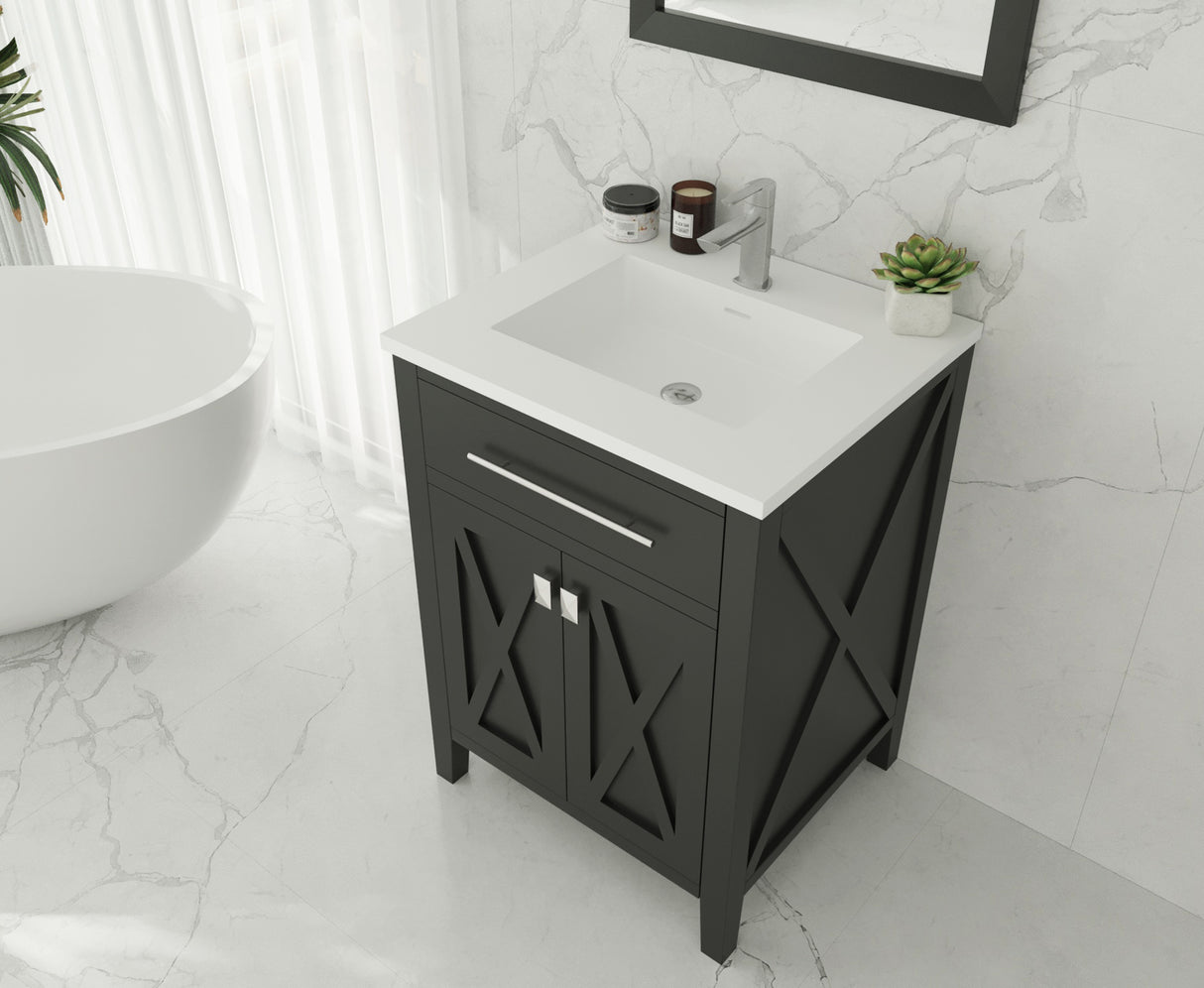 Wimbledon 24" Espresso Bathroom Vanity with Matte White VIVA Stone Solid Surface Countertop Laviva 313YG319-24E-MW