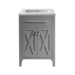 Wimbledon 24" Grey Bathroom Vanity with Matte White VIVA Stone Solid Surface Countertop Laviva 313YG319-24G-MW