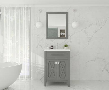 Wimbledon 24" Grey Bathroom Vanity with Matte White VIVA Stone Solid Surface Countertop Laviva 313YG319-24G-MW