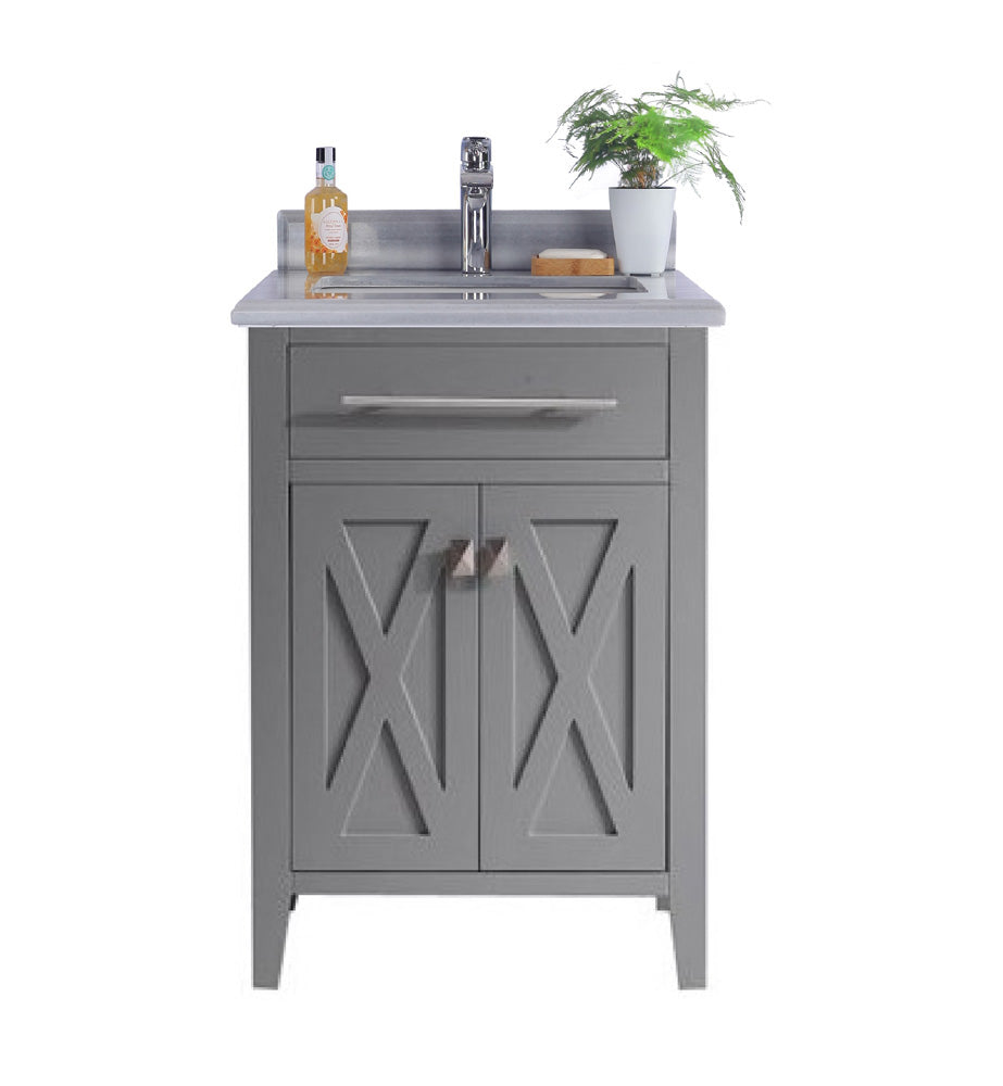 Wimbledon 24" Grey Bathroom Vanity with White Stripes Marble Countertop Laviva 313YG319-24G-WS