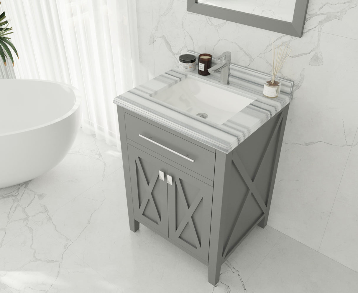 Wimbledon 24" Grey Bathroom Vanity with White Stripes Marble Countertop Laviva 313YG319-24G-WS