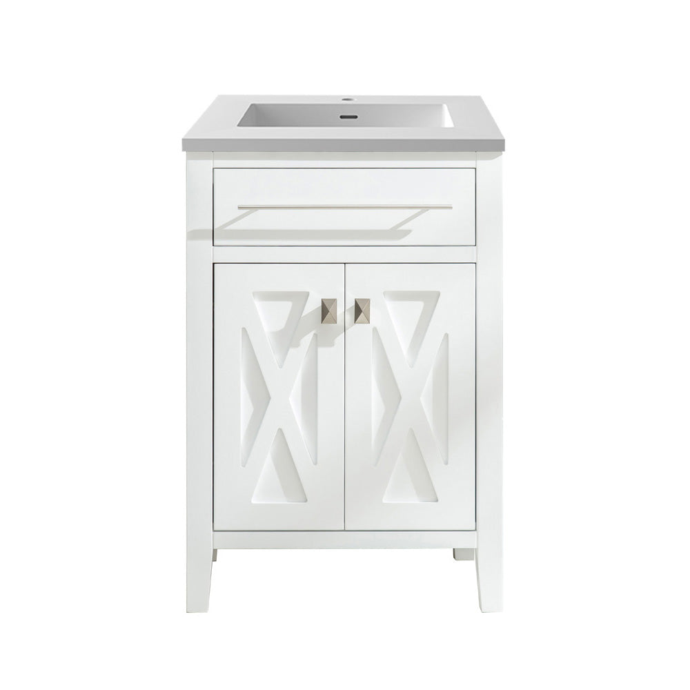 Wimbledon 24" White Bathroom Vanity with Matte White VIVA Stone Solid Surface Countertop Laviva 313YG319-24W-MW