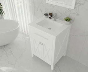 Wimbledon 24" White Bathroom Vanity with Matte White VIVA Stone Solid Surface Countertop Laviva 313YG319-24W-MW
