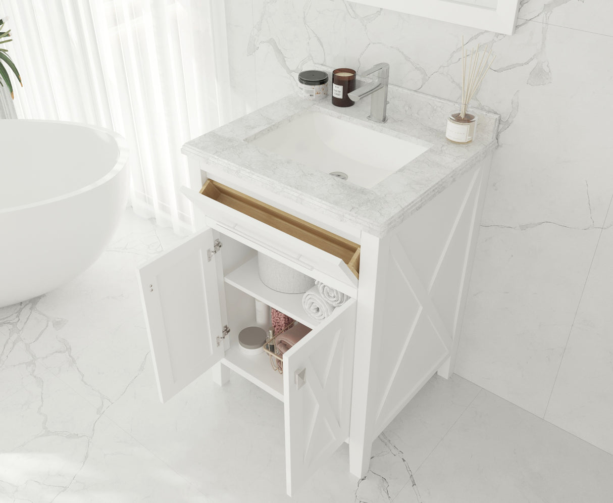 Wimbledon 24" White Bathroom Vanity with Matte White VIVA Stone Solid Surface Countertop Laviva 313YG319-24W-MW