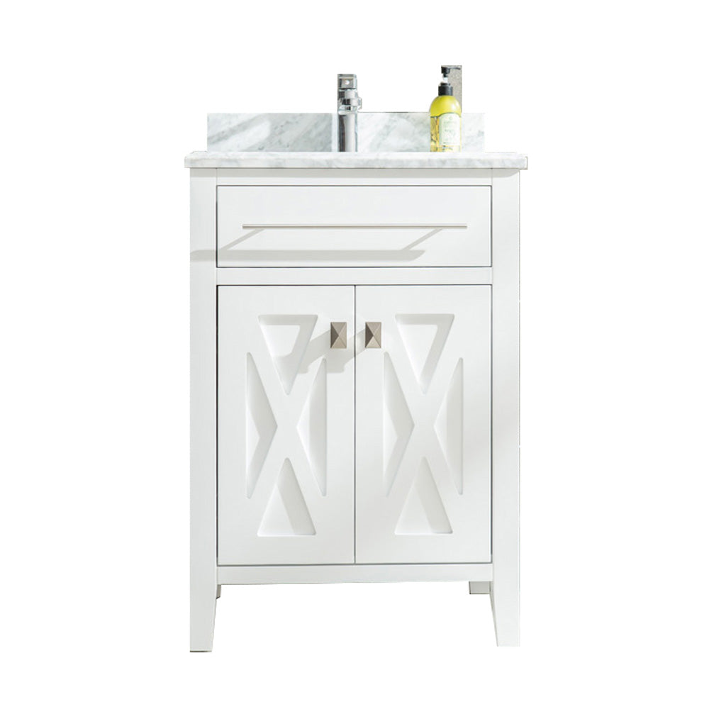 Wimbledon 24" White Bathroom Vanity with White Carrara Marble Countertop Laviva 313YG319-24W-WC