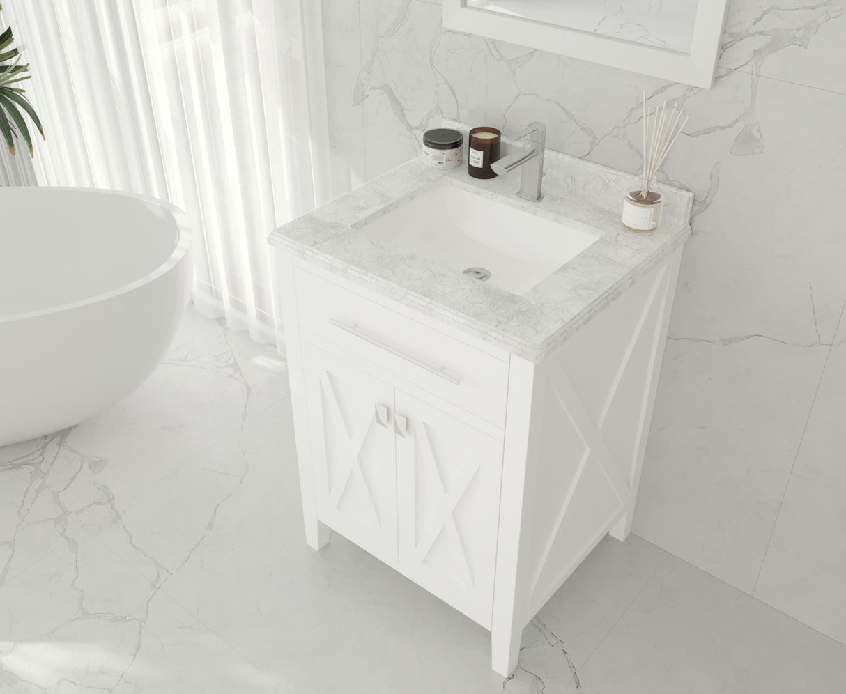 Wimbledon 24" White Bathroom Vanity with White Carrara Marble Countertop Laviva 313YG319-24W-WC