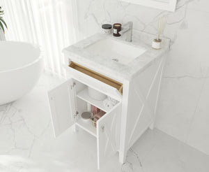 Wimbledon 24" White Bathroom Vanity with White Stripes Marble Countertop Laviva 313YG319-24W-WS