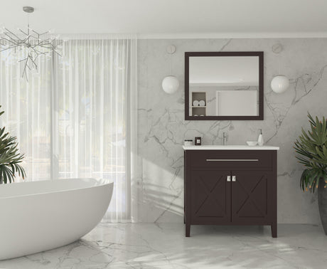Wimbledon 36" Brown Bathroom Vanity with Matte White VIVA Stone Solid Surface Countertop Laviva 313YG319-36B-MW