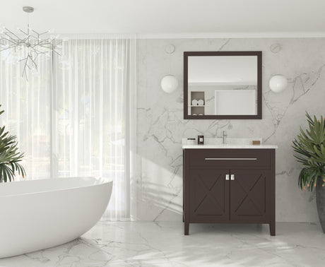 Wimbledon 36" Brown Bathroom Vanity with White Carrara Marble Countertop Laviva 313YG319-36B-WC