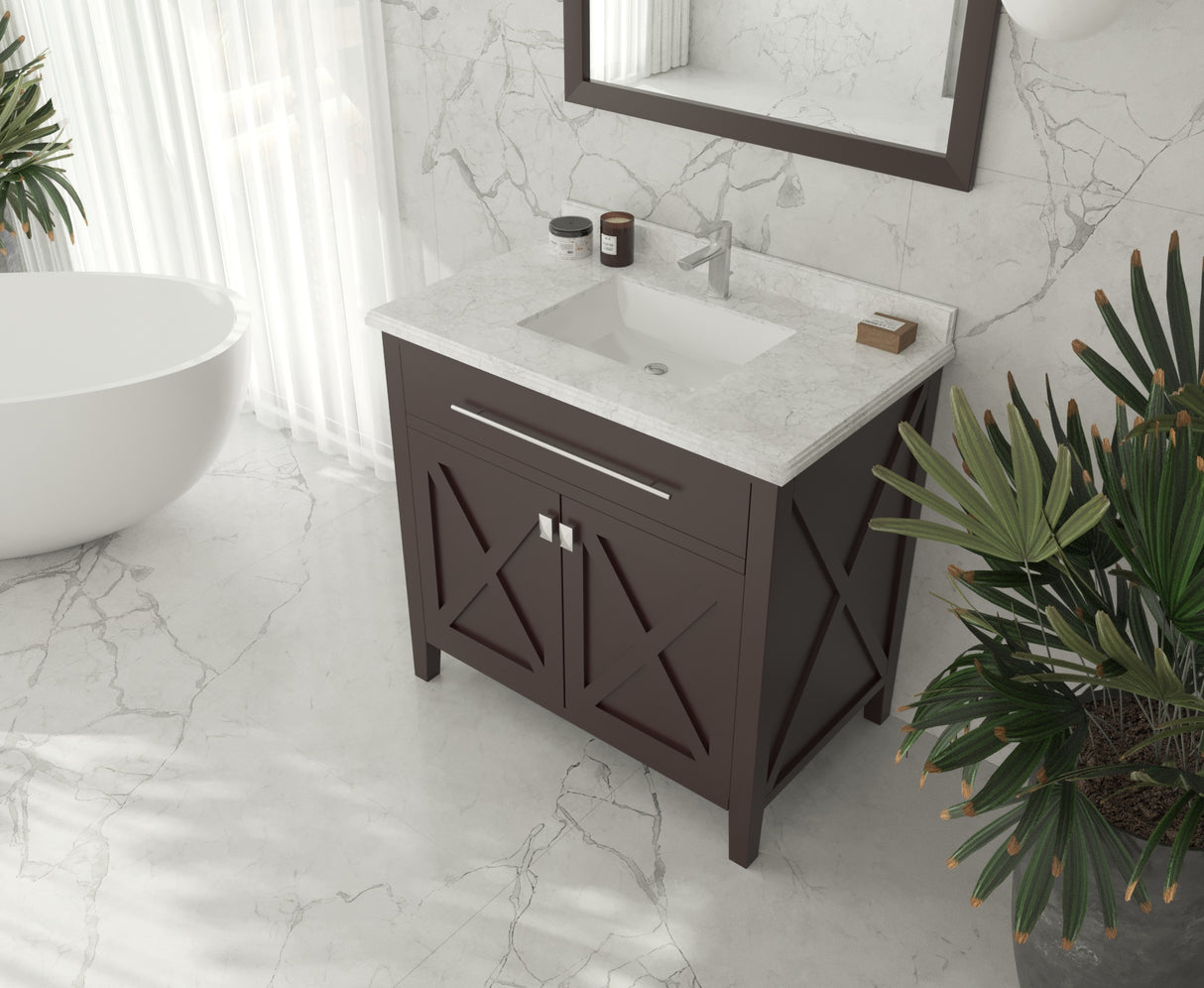 Wimbledon 36" Brown Bathroom Vanity with White Carrara Marble Countertop Laviva 313YG319-36B-WC