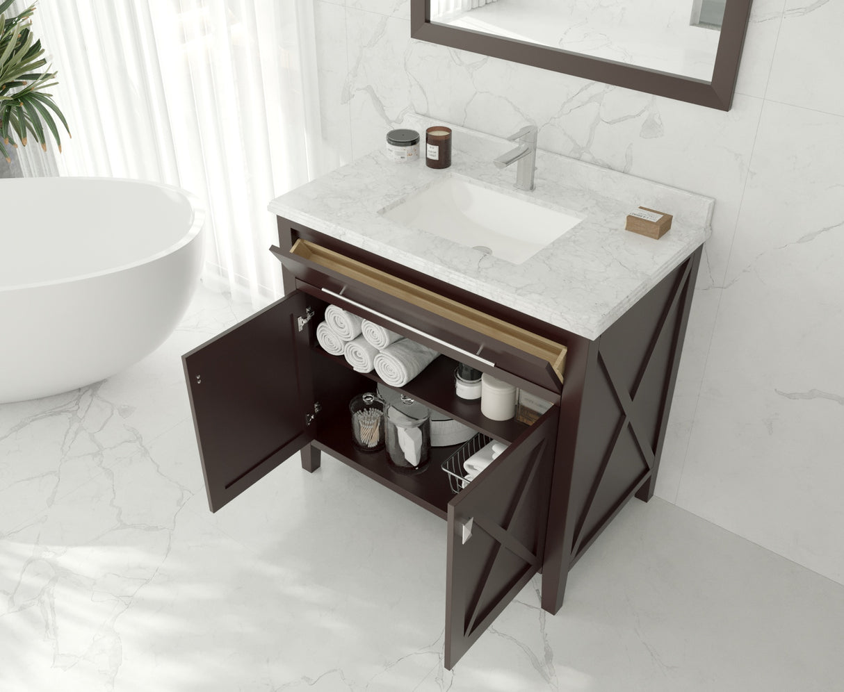 Wimbledon 36" Brown Bathroom Vanity with White Carrara Marble Countertop Laviva 313YG319-36B-WC