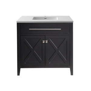 Wimbledon 36" Espresso Bathroom Vanity with Matte White VIVA Stone Solid Surface Countertop Laviva 313YG319-36E-MW