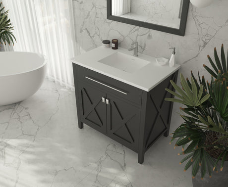 Wimbledon 36" Espresso Bathroom Vanity with Matte White VIVA Stone Solid Surface Countertop Laviva 313YG319-36E-MW