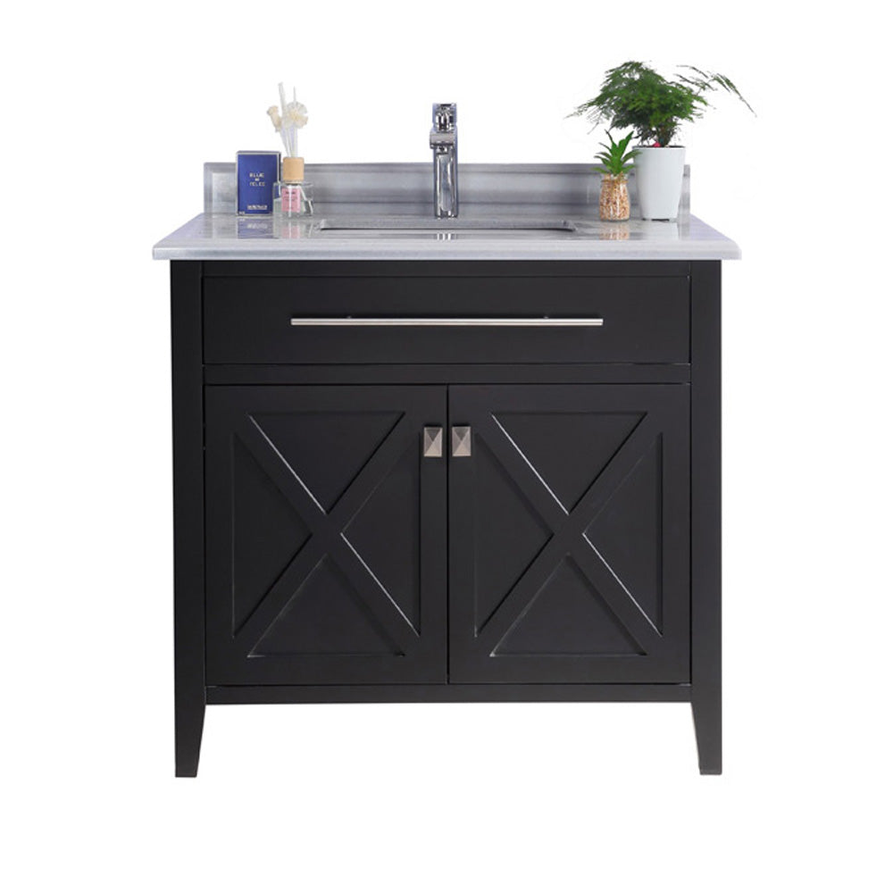 Wimbledon 36" Espresso Bathroom Vanity with White Stripes Marble Countertop Laviva 313YG319-36E-WS