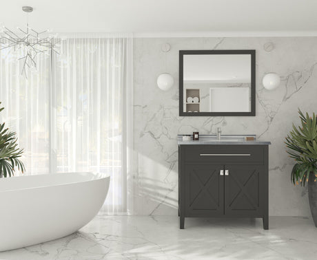 Wimbledon 36" Espresso Bathroom Vanity with White Stripes Marble Countertop Laviva 313YG319-36E-WS