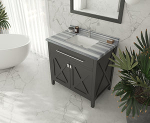 Wimbledon 36" Espresso Bathroom Vanity with White Stripes Marble Countertop Laviva 313YG319-36E-WS
