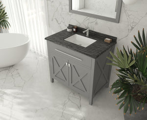 Wimbledon 36" Grey Bathroom Vanity with Black Wood Marble Countertop Laviva 313YG319-36G-BW