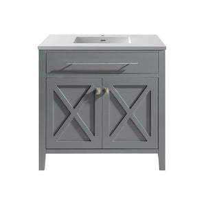 Wimbledon 36" Grey Bathroom Vanity with Matte White VIVA Stone Solid Surface Countertop Laviva 313YG319-36G-MW