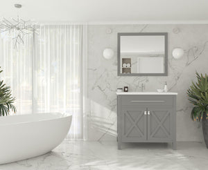Wimbledon 36" Grey Bathroom Vanity with Matte White VIVA Stone Solid Surface Countertop Laviva 313YG319-36G-MW