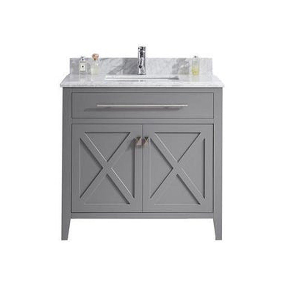 Wimbledon 36" Grey Bathroom Vanity with White Carrara Marble Countertop Laviva 313YG319-36G-WC