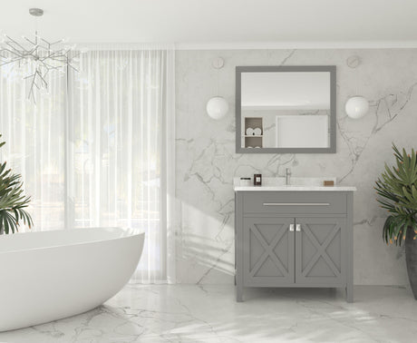 Wimbledon 36" Grey Bathroom Vanity with White Carrara Marble Countertop Laviva 313YG319-36G-WC