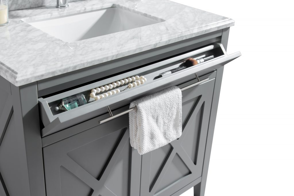 Wimbledon 36" Grey Bathroom Vanity with White Carrara Marble Countertop Laviva 313YG319-36G-WC