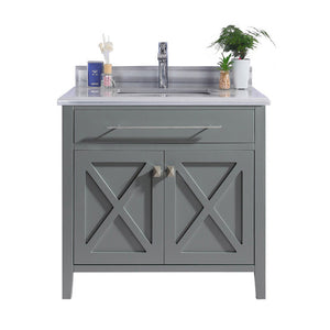 Wimbledon 36" Grey Bathroom Vanity with White Stripes Marble Countertop Laviva 313YG319-36G-WS