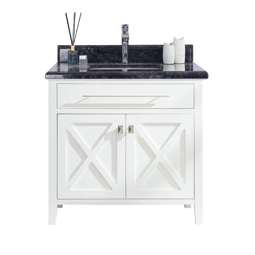 Wimbledon 36" White Bathroom Vanity with Black Wood Marble Countertop Laviva 313YG319-36W-BW