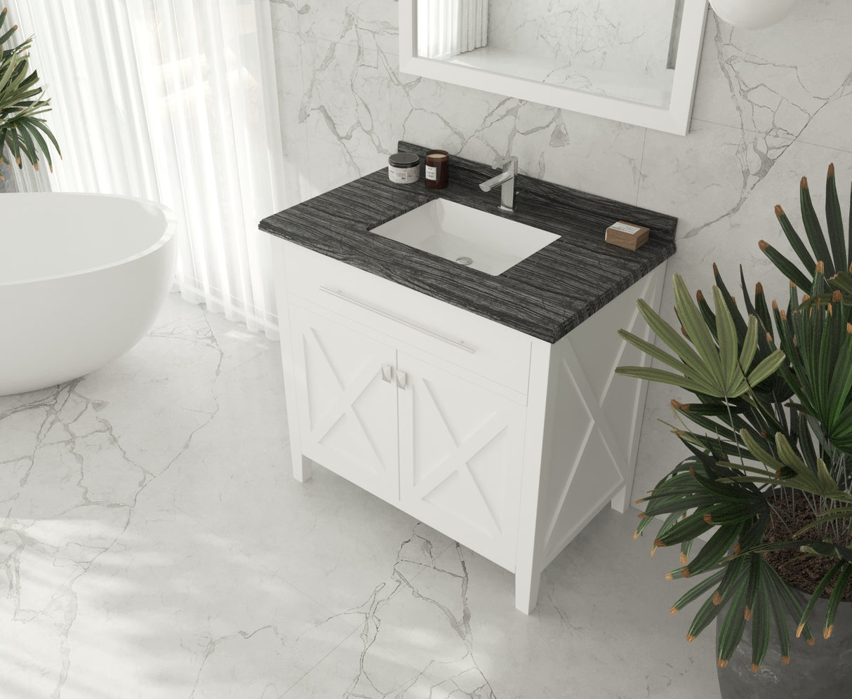 Wimbledon 36" White Bathroom Vanity with Black Wood Marble Countertop Laviva 313YG319-36W-BW