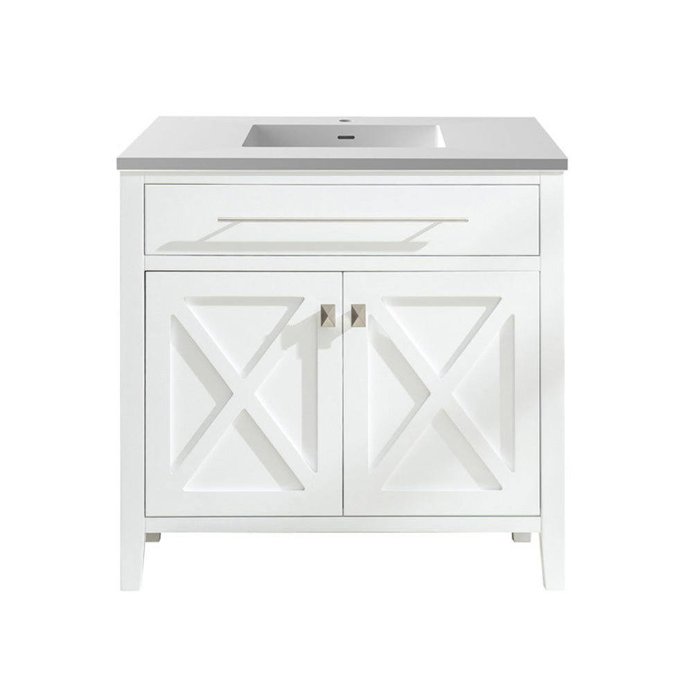 Wimbledon 36" White Bathroom Vanity with Matte White VIVA Stone Solid Surface Countertop Laviva 313YG319-36W-MW