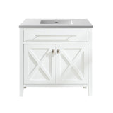 Wimbledon 36" White Bathroom Vanity with Matte White VIVA Stone Solid Surface Countertop Laviva 313YG319-36W-MW