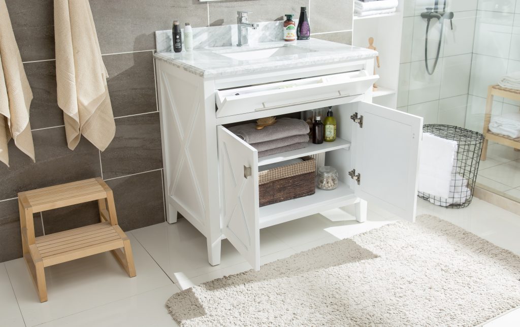 Wimbledon 36" White Bathroom Vanity with Matte White VIVA Stone Solid Surface Countertop Laviva 313YG319-36W-MW