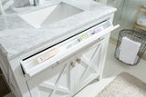 Wimbledon 36" White Bathroom Vanity with White Stripes Marble Countertop Laviva 313YG319-36W-WS