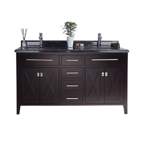 Wimbledon 60" Brown Double Sink Bathroom Vanity with Black Wood Marble Countertop Laviva 313YG319-60B-BW