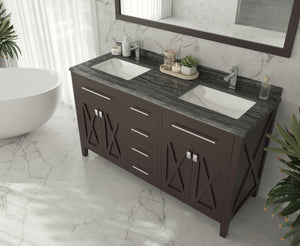 Wimbledon 60" Brown Double Sink Bathroom Vanity with Black Wood Marble Countertop Laviva 313YG319-60B-BW