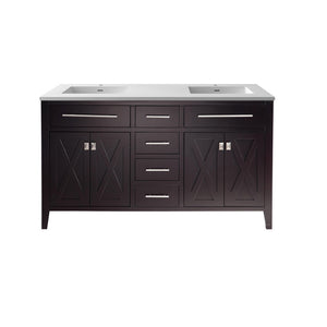 Wimbledon 60" Brown Double Sink Bathroom Vanity with Matte White VIVA Stone Solid Surface Countertop Laviva 313YG319-60B-MW