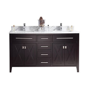Wimbledon 60" Brown Double Sink Bathroom Vanity with White Carrara Marble Countertop Laviva 313YG319-60B-WC
