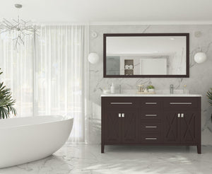 Wimbledon 60" Brown Double Sink Bathroom Vanity with White Carrara Marble Countertop Laviva 313YG319-60B-WC