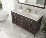 Wimbledon 60" Brown Double Sink Bathroom Vanity with White Carrara Marble Countertop Laviva 313YG319-60B-WC