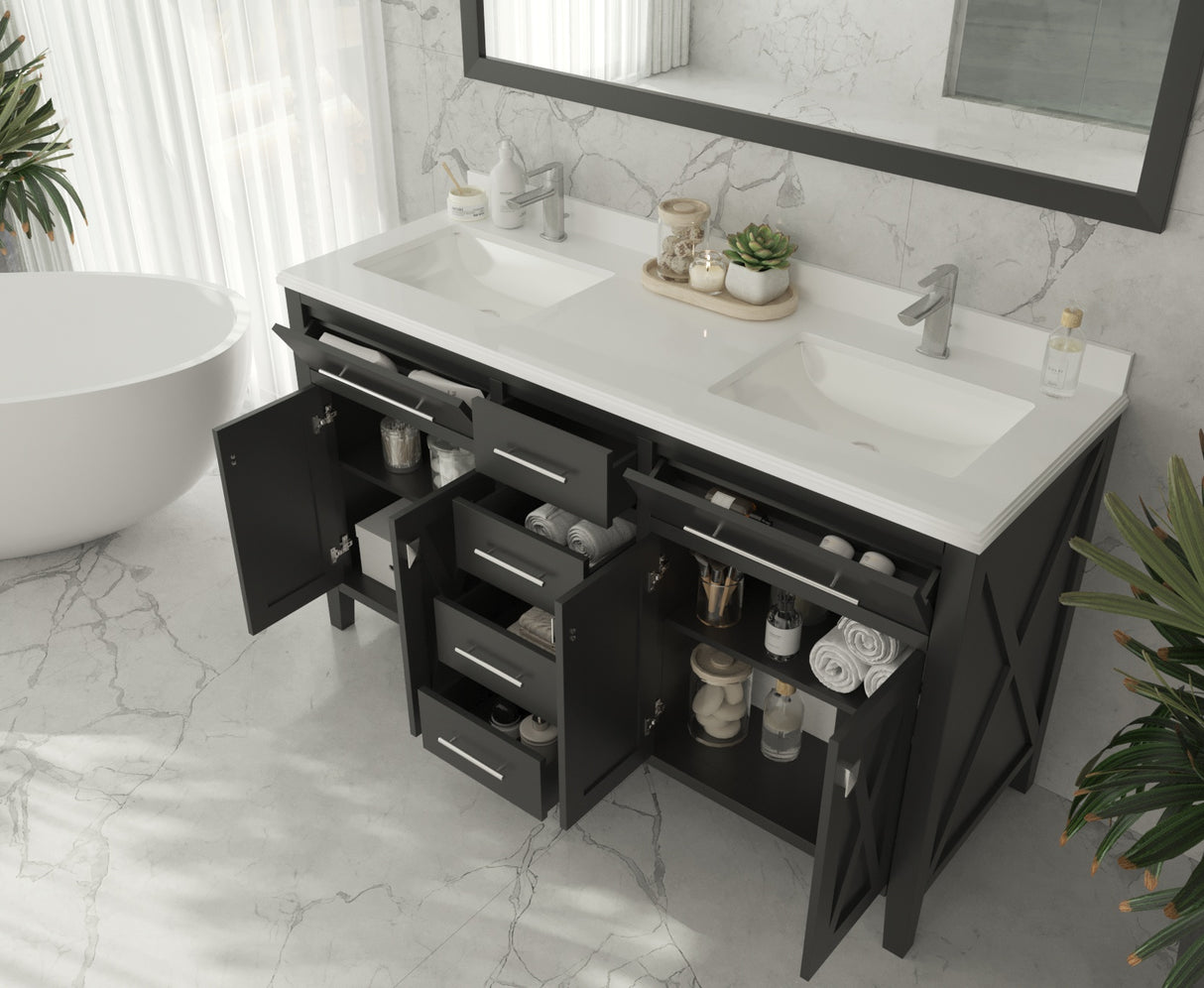 Wimbledon 60" Espresso Double Sink Bathroom Vanity with Black Wood Marble Countertop Laviva 313YG319-60E-BW