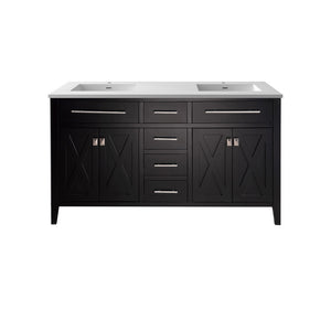 Wimbledon 60" Espresso Double Sink Bathroom Vanity with Matte White VIVA Stone Solid Surface Countertop Laviva 313YG319-60E-MW