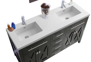 Wimbledon 60" Espresso Double Sink Bathroom Vanity with Matte White VIVA Stone Solid Surface Countertop Laviva 313YG319-60E-MW